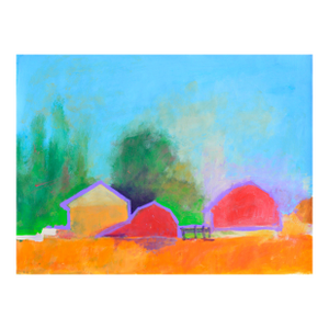 Bright Country Barns - Abstracted Modern Farm Landscape in Acrylic on Paper by Michael William Eggleston