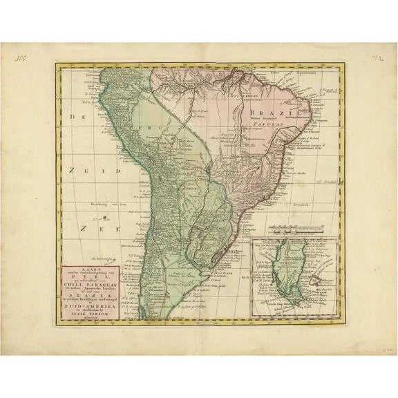 Antique Map of South America by Tirion, 1765 For Sale