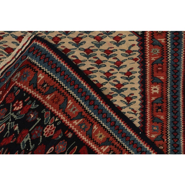 Textile Vintage Persian Senneh Kilim in Beige With Red and Blue Floral Patterns For Sale - Image 7 of 8