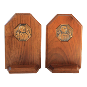 Vintage Arturo Toscanini Wood & Bronze Relief Musician Composer Conductor Bookends
