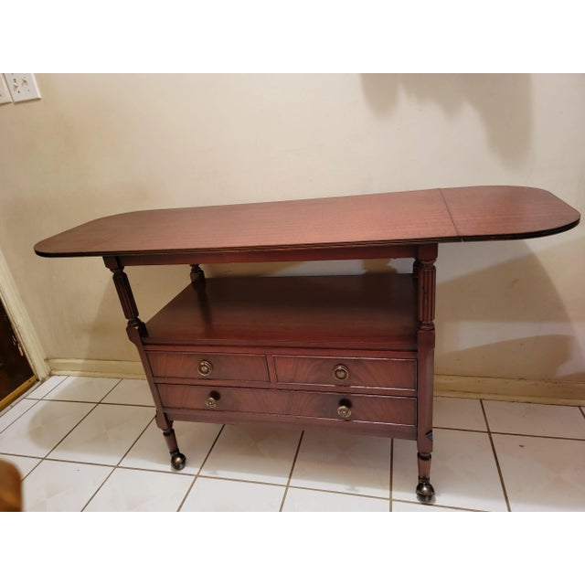 Traditional Shaw of London Mahogany Drop Leaf Rolling Buffet / Serving Cart For Sale - Image 3 of 12