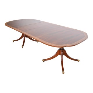 Baker Furniture Historic Charleston Georgian Banded Mahogany Double Pedestal Dining Table, Newly Refinished For Sale