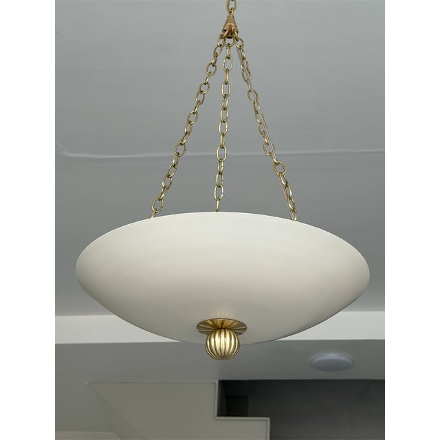 Matte Cream Pendant Light With Brushed Brass Finish For Sale - Image 6 of 12