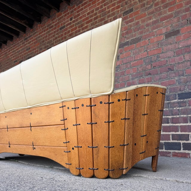 Wood Pacific Green “Moorea” Leather and Palmwood Sofa For Sale - Image 7 of 12