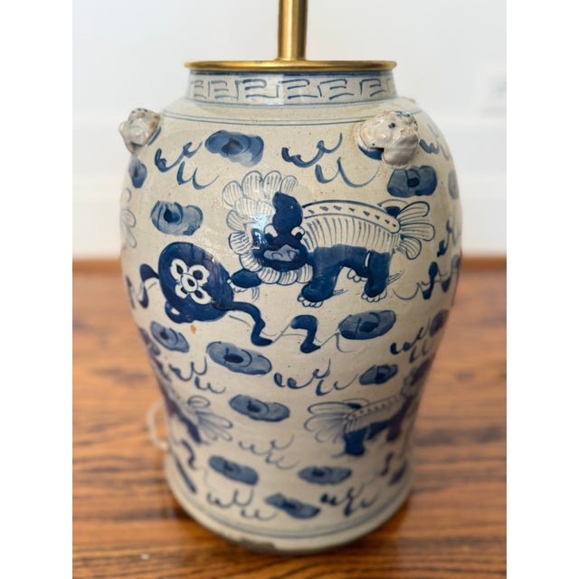 Chinoiserie Hand Painted Ceramic Ginger Jar Lamp With Blue Dragons For Sale In Nashville - Image 6 of 8