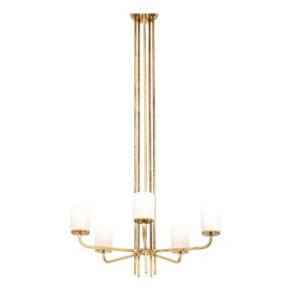 Ceiling Lamp in Brass and Opaline Glass in the style of Paavo Tynell, 1950s For Sale