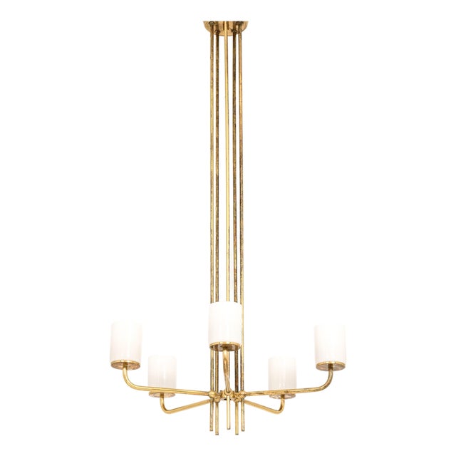 Ceiling Lamp in Brass and Opaline Glass in the style of Paavo Tynell, 1950s For Sale