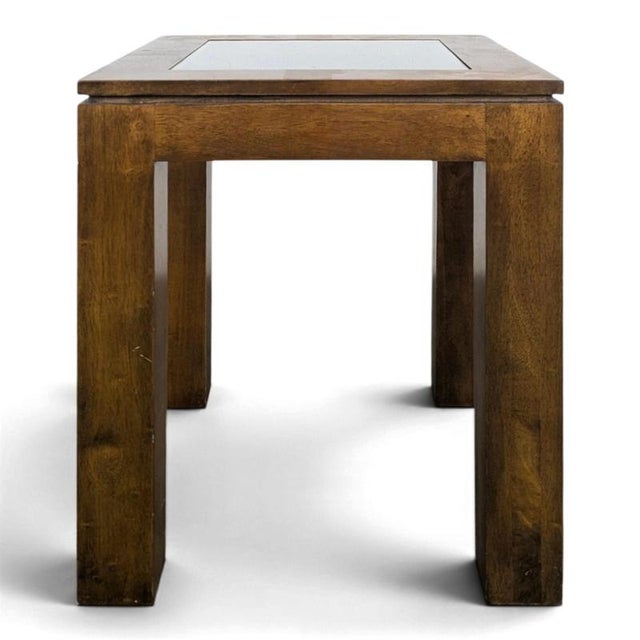 Brown Square Wood End Table with Glass Top, 1980s For Sale - Image 8 of 8