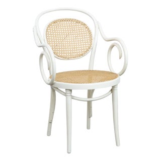 Vintage White Curved Wood Bistro Arcmhair For Sale