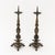 Italian Baroque Patinated Bronze Altar Pricket Candlesticks, circa 1600, triangular base on three paw feet. 19.75" H x 6"...