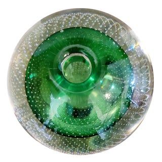 Mid-Century Modern a.d. Copier for Royal Leerdam Emerald "Spijkerbol" Controlled Bubble Glass Bud Vase & Taper Holder (1950s) For Sale
