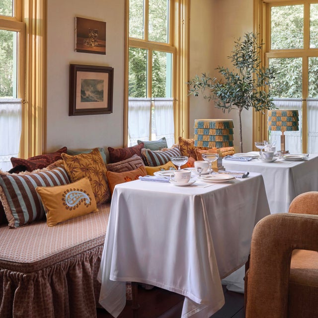 Palais Embroidered Palm Tree Throw Pillow in Raffia & Caramel (20” X 20”) For Sale - Image 6 of 8