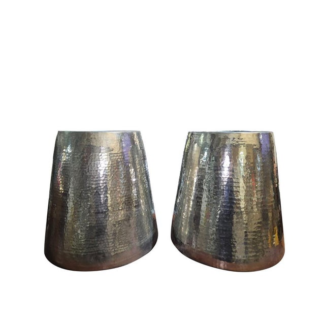 Metal Mid-Century Style Hammered Silvered Copper Cachepots or Planters, 1970s, Set of 2 For Sale - Image 7 of 9