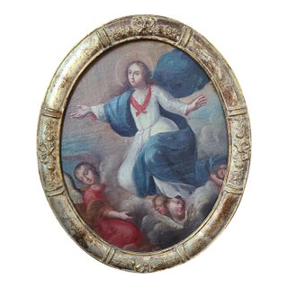 Antique 18th Century Religious Oil Painting Assumption of the Virgin Mary For Sale