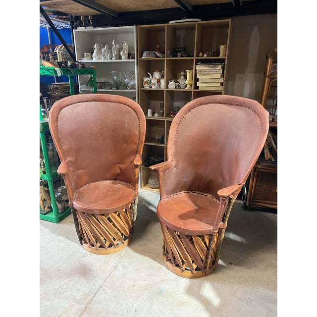 Spanish Vintage Pair of Wooden and Leather Equipale Chairs For Sale - Image 3 of 11