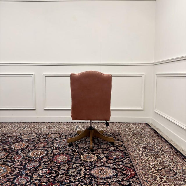 Classic English Salmon Colored Office Chair For Sale - Image 4 of 8