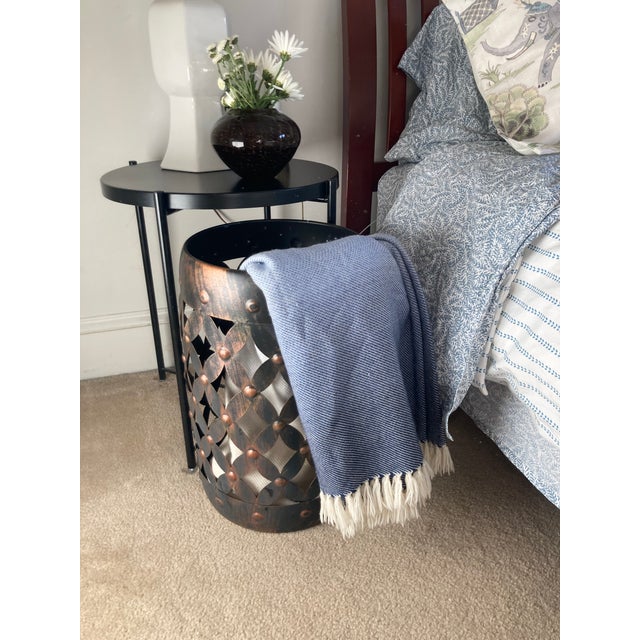 Metal Antiqued Look Modern Trellis Metal Umbrella Stand Garden Stool or Side Table For Sale - Image 7 of 7