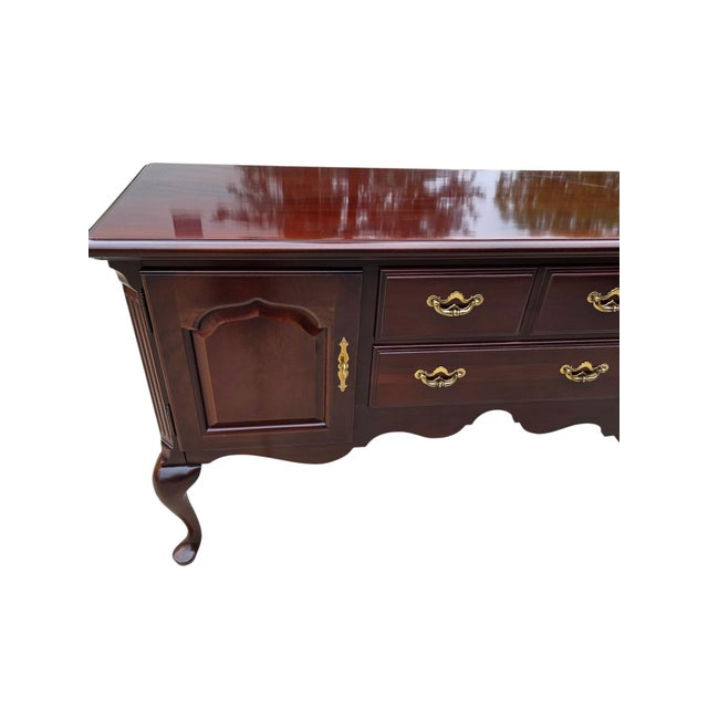 1990s Thomasville Collectors Cherry Queen Ann Server Sideboard Buffet Console Bar For Sale - Image 11 of 14