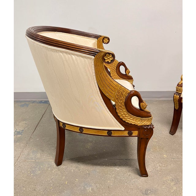 Maitland-Smith Bergère Lounge Chairs With Gilt Parcel Swan Heads - A Pair For Sale In Boston - Image 6 of 14
