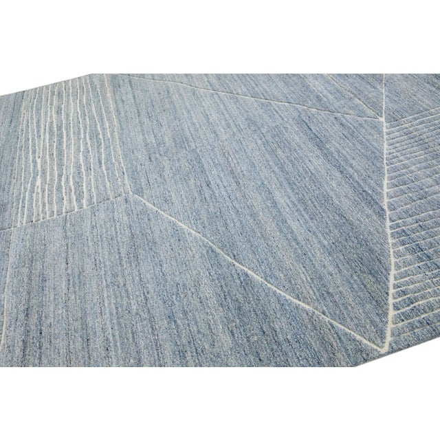 2020s Apadana's Moroccan Style Handmade Modern Wool Rug in Blue Tones For Sale In New York - Image 6 of 7