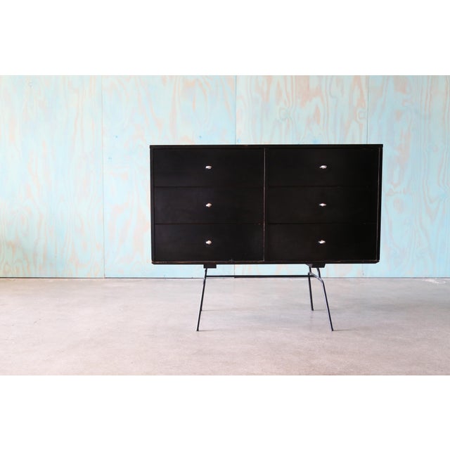 Mid-Century Modern Early Paul McCobb 1950s Black Birch Cabinet on Iron Base Mid Century Modern For Sale - Image 3 of 13