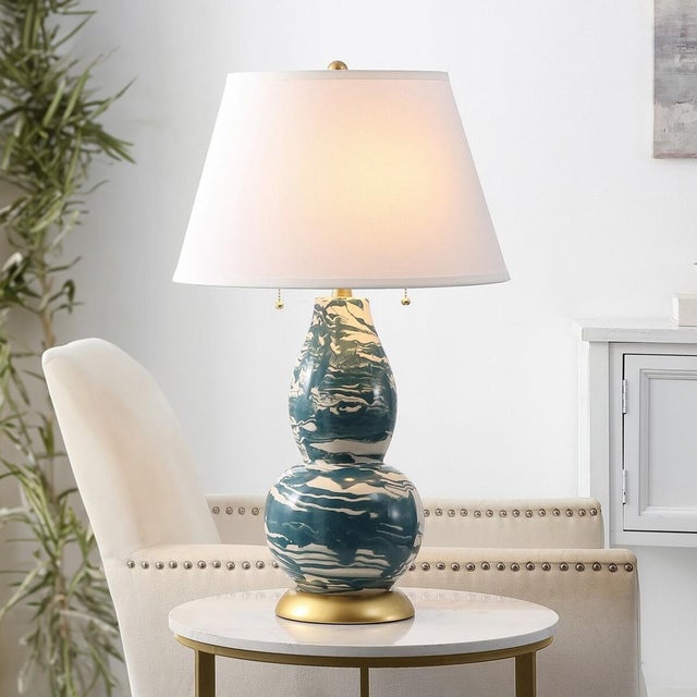 2020s Color Swirls Marbled Glass Table Lamp in Blue/White - a Pair For Sale - Image 5 of 6