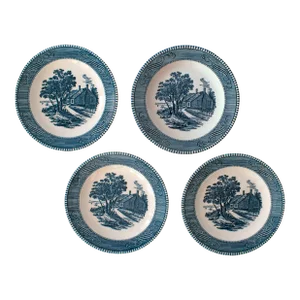 Mid 20th Century Currier & Ives Salad Plates- Set of 4