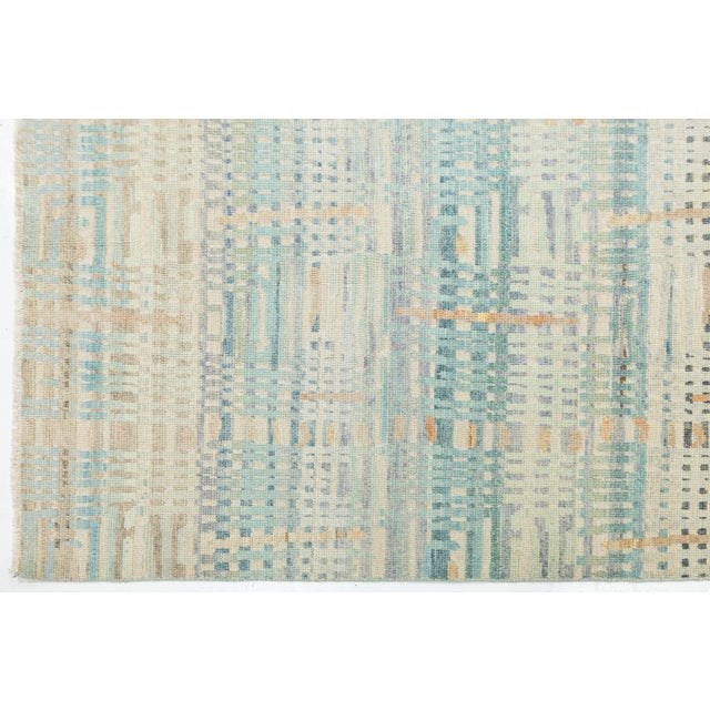 Modern Abstract Plaid Wool Area Rug in Pastel Aqua, Sage & Warm Terracotta 9x12 For Sale In New York - Image 6 of 12