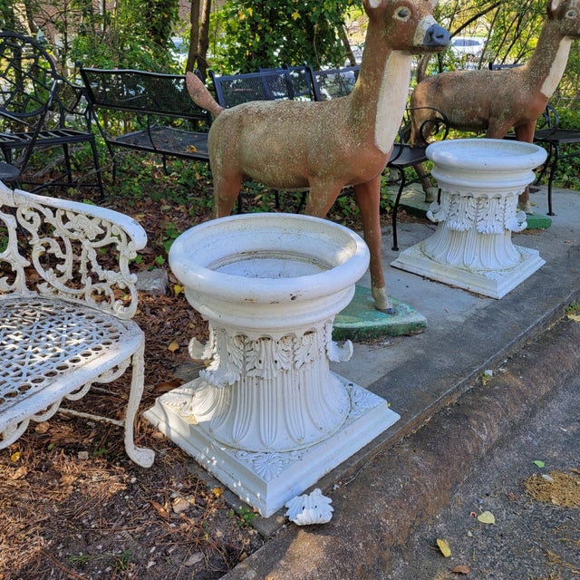 Metal Pair of White Cast Iron Corinthian Column Planters, 22” Diameter For Sale - Image 7 of 7