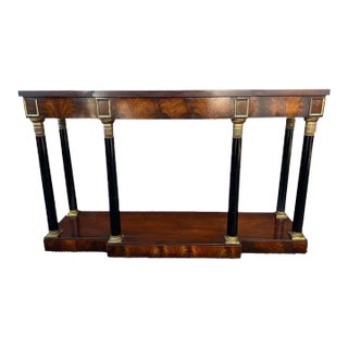 Vintage French Empire Style Mahogany Console Table With Ebonized Columns & Brass Mounts For Sale