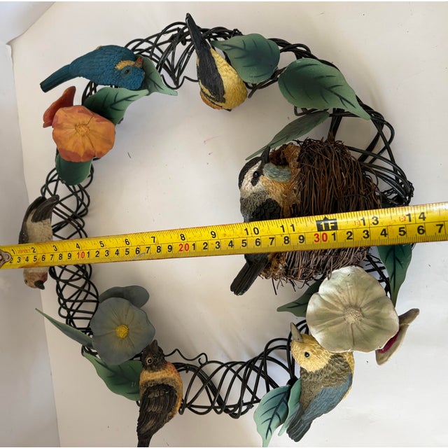 Black Vintage Botanical Bird Wreath Sculpture With Nest, Nature-Inspired Metal Wall Art, Cottage Garden Relief For Sale - Image 8 of 9