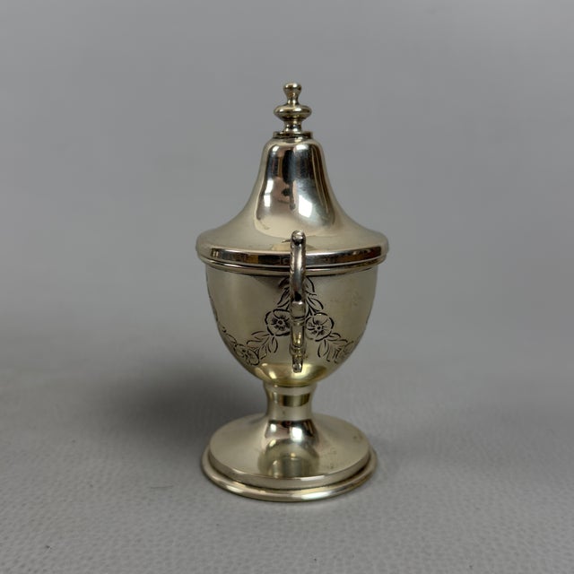 800 Silver Cup with Lid Engraved Floral Figure, 1970s For Sale - Image 3 of 11