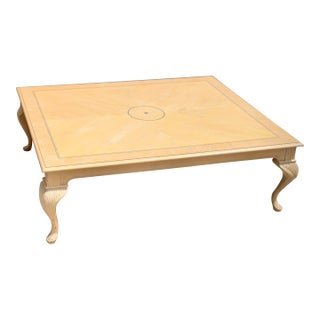 Oversized Vintage Pickled Cherry Inlaid Coffee Table With Cabriole Legs For Sale