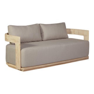 Eclipse Outdoor Solid Teak Wood Love Seat Natural - Gray Fabric For Sale