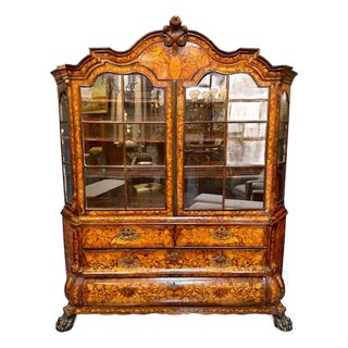 19th Century Dutch Marquetry Inlaid Walnut Cabinet For Sale