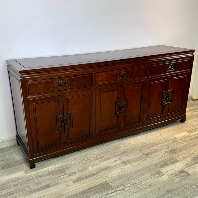 Vintage Asian Rosewood Carved Longevity Sideboard Server For Sale - Image 15 of 15