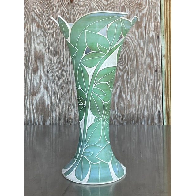 Late 20th Century Vintage Palm Leaf Engraved Vase For Sale - Image 5 of 7