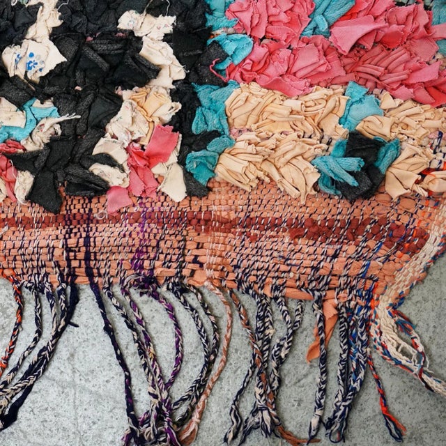 1990s Vintage Moroccan Multicolored Hand-Knotted Berber Boucherouite Rug For Sale - Image 5 of 11