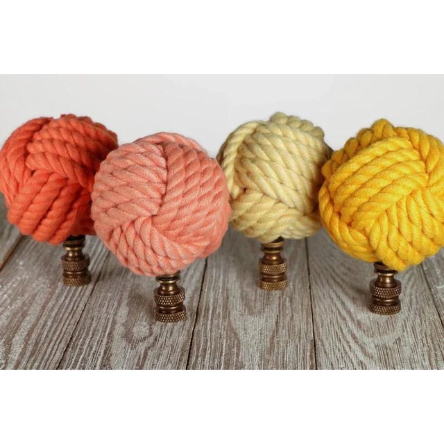 Nautical Knot Lamp Finial in Coral Orange on Bronze Hardware For Sale - Image 4 of 5