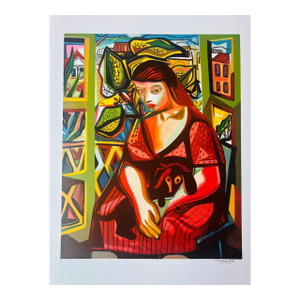 Di Cavalcanti Posthumous Limited Edition Serigraph – Brazilian Woman With Dog
