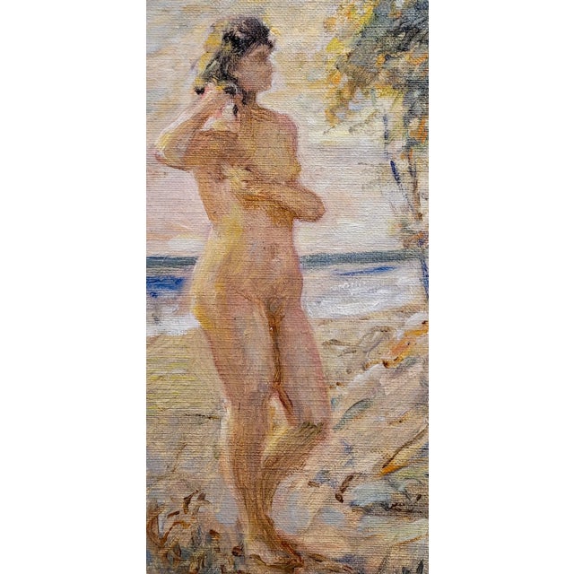 American Niels Peter Nielsen- Nude Female Bather at the Beach-1930s Oil Painting For Sale - Image 3 of 9