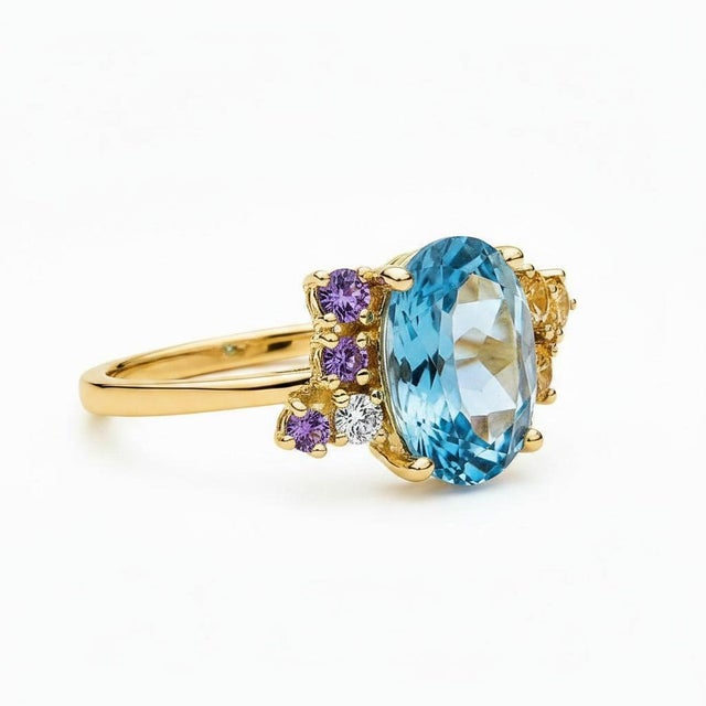 Blue Topaz Multicolor Ring in 14k Gold, Size 7.5 For Sale - Image 4 of 10