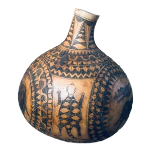 Vintage Decorative Large Hand Inked Gourd With Animals