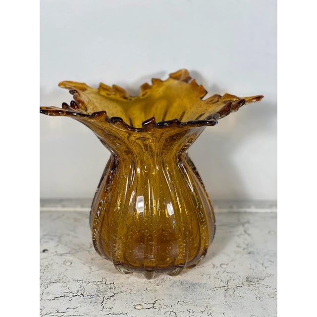 Late 20th Century Mouth Blown Amber Vase For Sale - Image 12 of 12