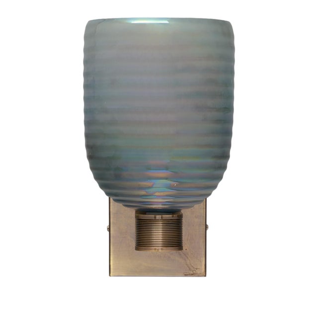 Modern Modern Venetian Glass Sconces, Blue Iridescent, Murano, Italy For Sale - Image 3 of 9