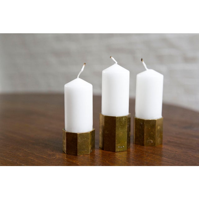 Brass Hexagon Candleholders from Gusum, Sweden, 1960s, Set of 3 For Sale - Image 6 of 16