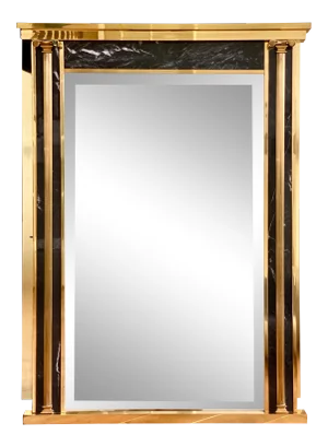 1970s Art Deco La Barge Modern Empire Style Brass and Marble Mirror