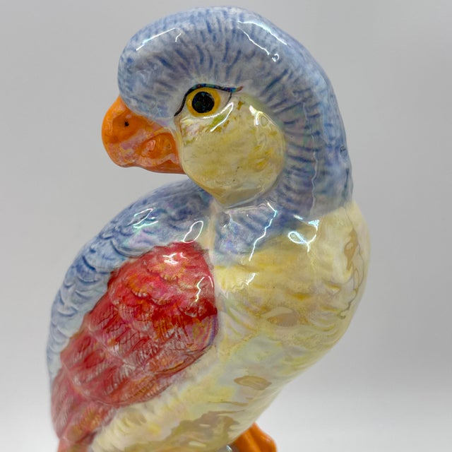 Hand-Painted Ceramic Parrot Sculpture With Iridescent Glaze For Sale - Image 4 of 10