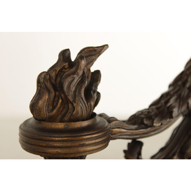 French Louis XV Style Antique Bronze Pair of Cherub Andirons For Sale - Image 10 of 18