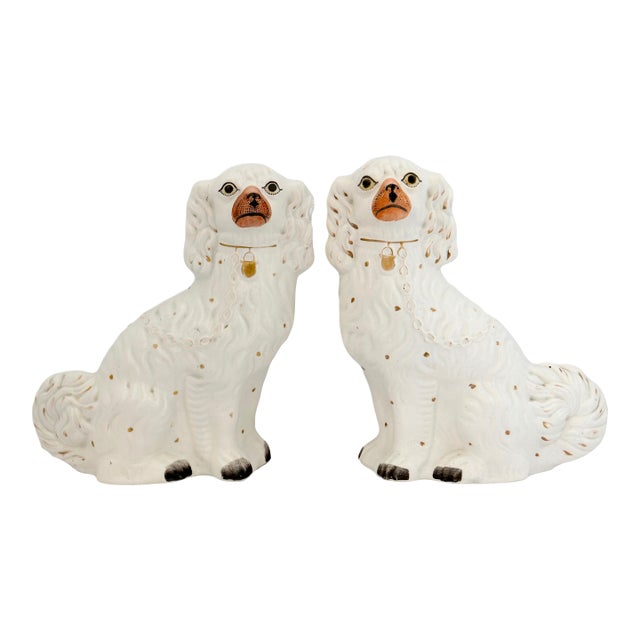 Large White Antique Staffordshire Dogs / Spaniels, a Pair For Sale